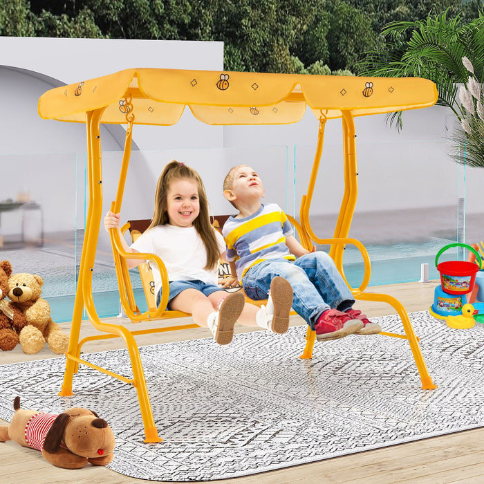 2-Seater Kids Swing Chair with Adjustable Canopy & Safety Belts