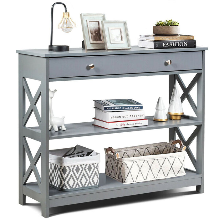 3-Tier Console Table with 1 Drawer and 2 Storage Shelves