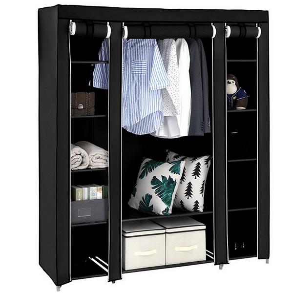 69" Portable Clothes Wardrobe – Non-Woven Fabric Closet Organiser (Black)