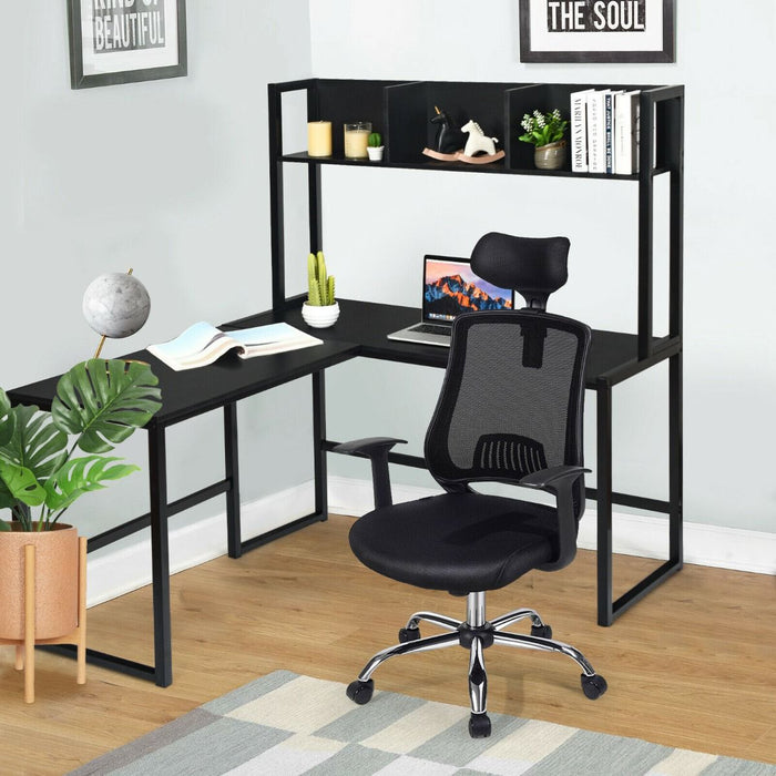L-Shaped Corner Computer Desk with Storage Bookshelf