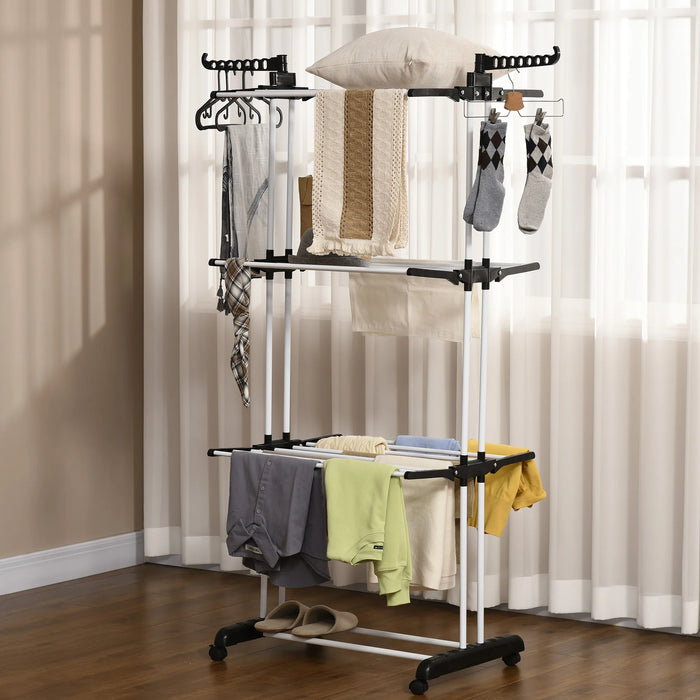 Foldable Clothes Drying Rack – 3-Tier Steel Garment Dryer with Wheels