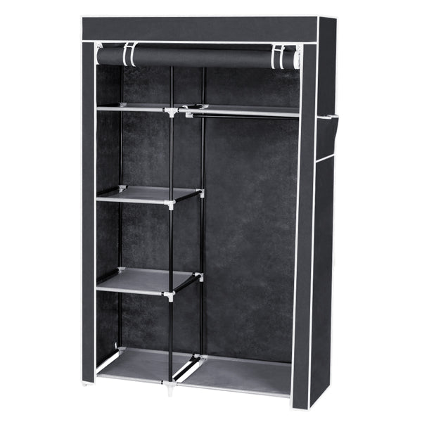 64" Portable Wardrobe – Foldable Clothes Storage Closet with Shelves & Hanging Rail (Grey)