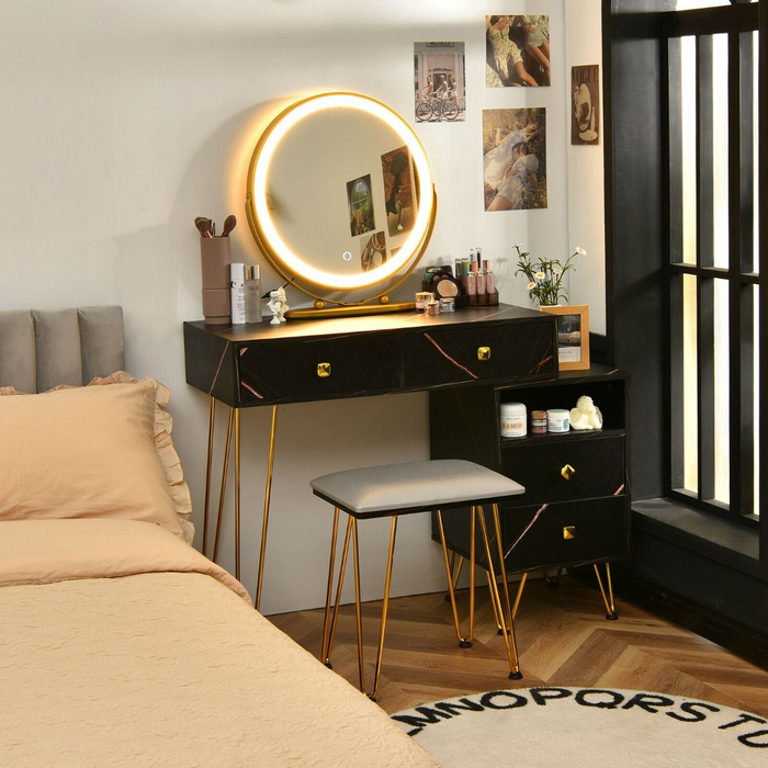 3 Modes Vanity Dressing Table with 3 Color Detachable LED Mirror