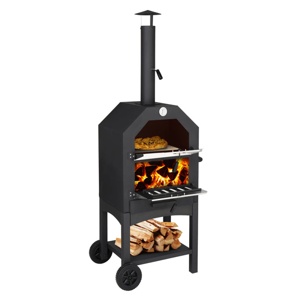 Outdoor Wood-Fired Pizza Oven – Portable Garden Pizza Maker with Stone, Peel & Grill Rack