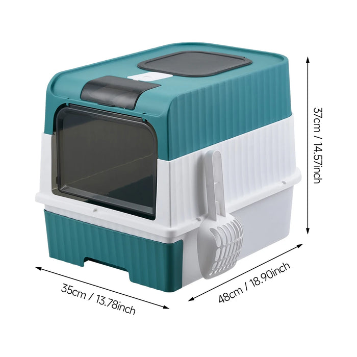 UV Sterilising Cat Litter Box – Fully Enclosed Large Capacity Litter Tray with Top Entry, Front Exit, Drawer Design & Scoop