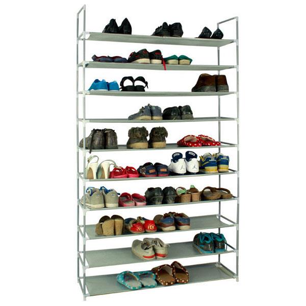 10-Tier Shoe Rack – Extra Large 100cm Fabric Shoe Storage Organiser with Steel Frame & Dustproof Cover (Grey)