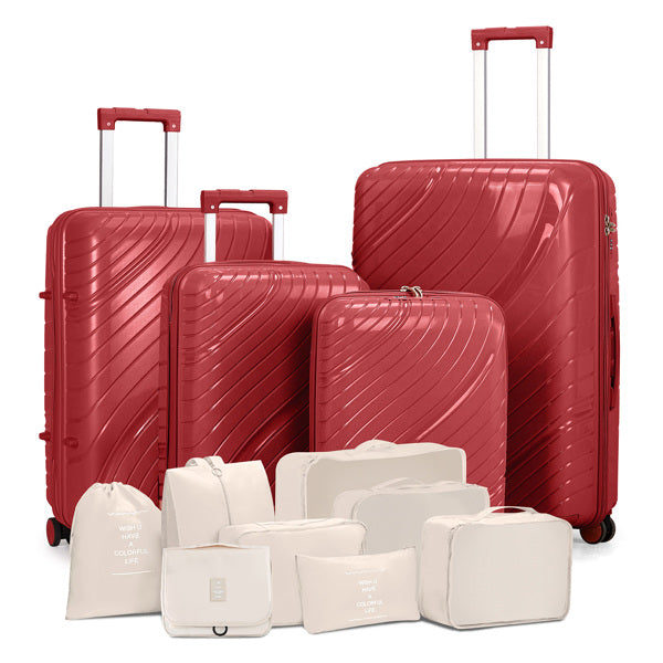 4-Piece Luggage Set with Handbags & Toiletry Kit – Durable Hard Shell Suitcases 18"/20"/24"/28" with Spinner Wheels, Travel Tote & Wash Bag – Red