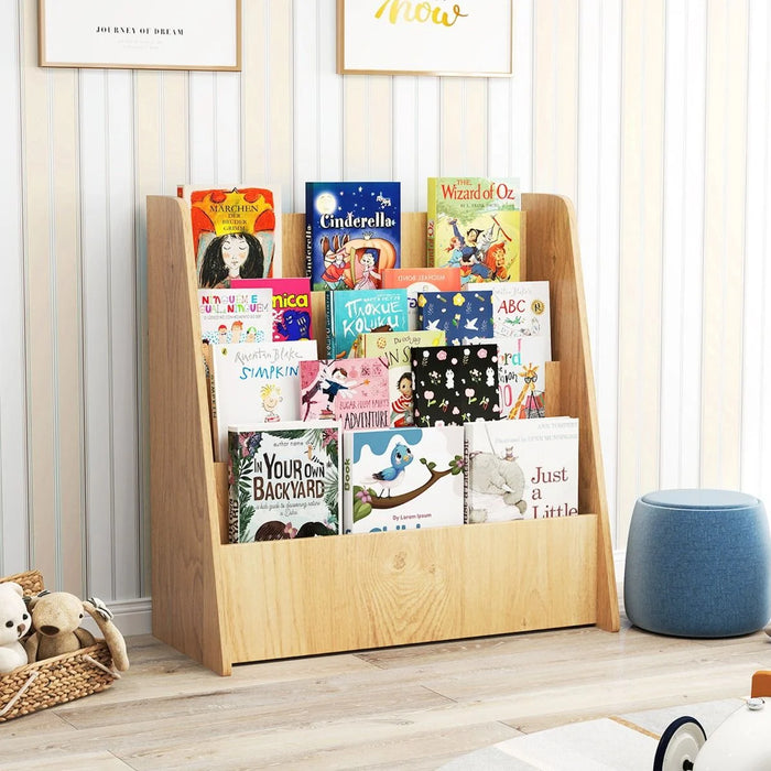 4-Tier Kids Bookshelf with Deep Compartments for Kids Bedroom