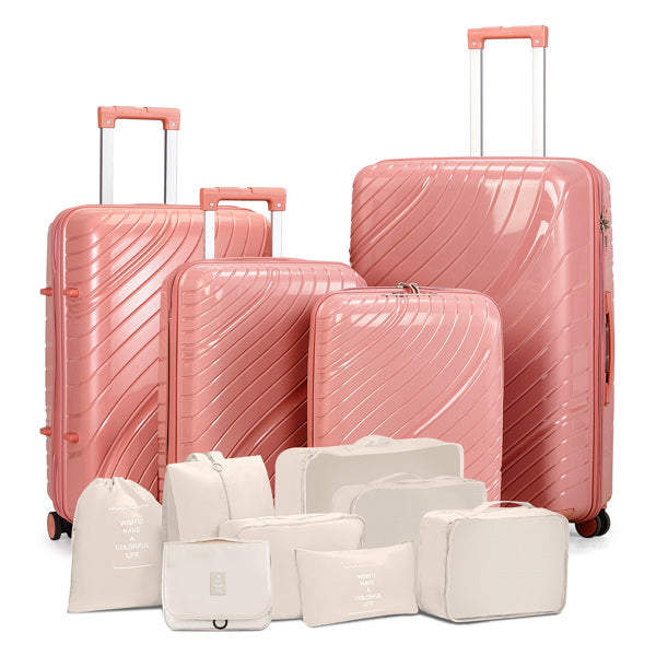 4-Piece Luggage Set with Handbags & Toiletry Kit – Durable Hard Shell Suitcases 18"/20"/24"/28" with Spinner Wheels, Travel Tote & Wash Bag – Pink
