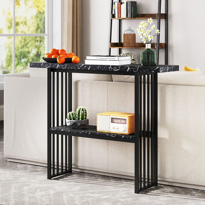 2-Tier Faux Marble Console Table for Entryway Living Room Bedroom