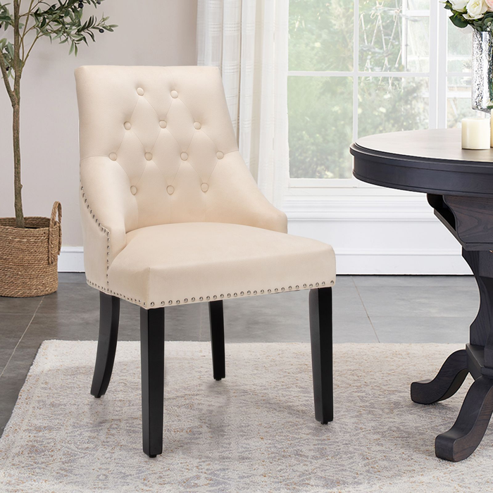 Modern Button-Tufted Velvet Studded Dining Chair with Nail Head Trim
