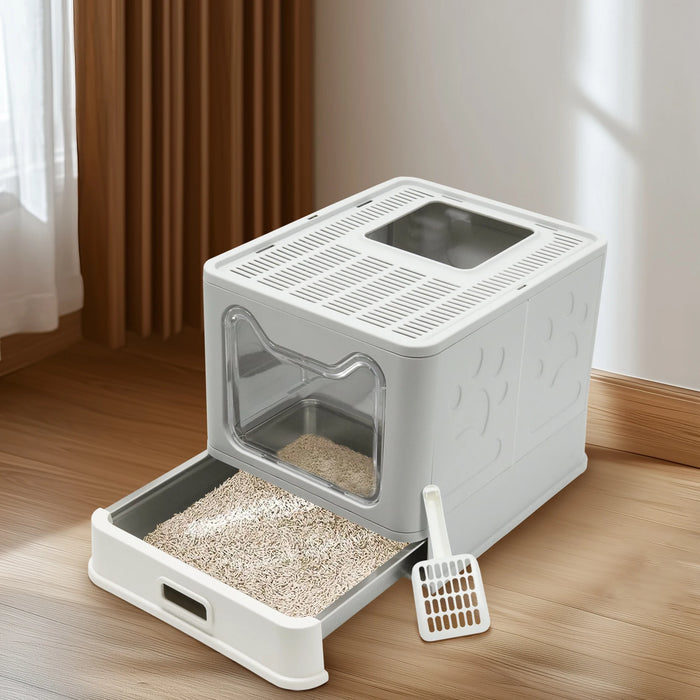 Stainless Steel Cat Litter Box – Enclosed Litter Tray with Lid, Front Entry & Top Exit