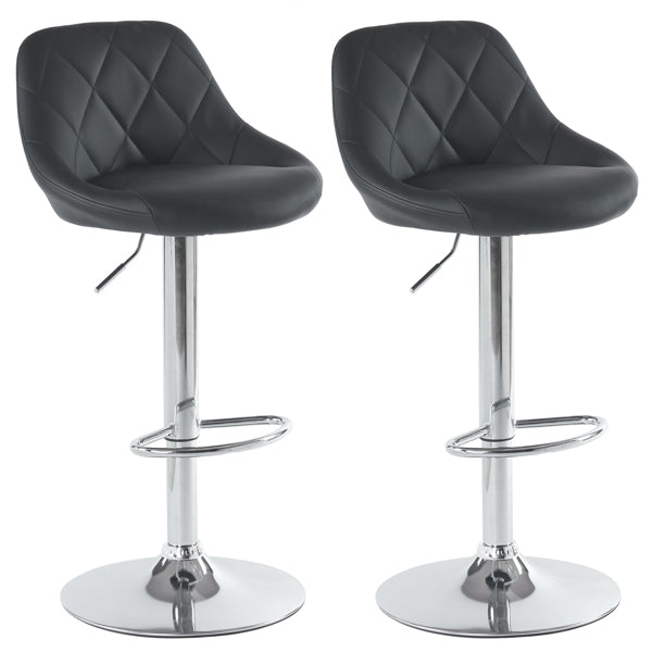 Adjustable PU Leather Counter & Bar Stool Set of 2 – Swivel 360°, Gas‑lift Height, Backrest, Footrest – Black