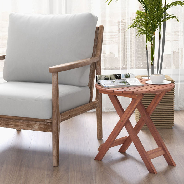 Wooden Side Table with Slatted Tabletop and Sturdy X-Shaped Frame