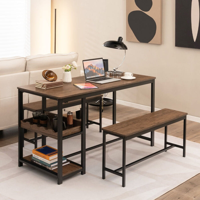 3 Pieces Kitchen Dining Set with Storage Rack