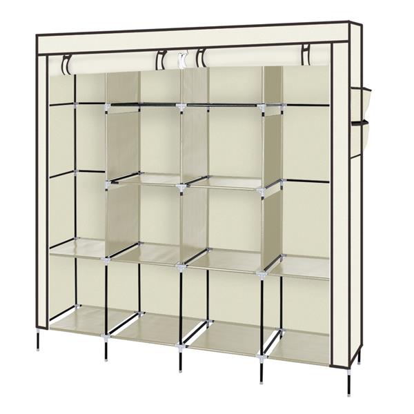 67" Portable Clothes Wardrobe – 12-Shelf Fabric Closet Organiser (Beige)