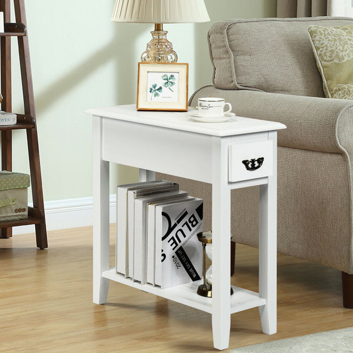 2-Tier Bedside Table with Drawer and Storage Shelf
