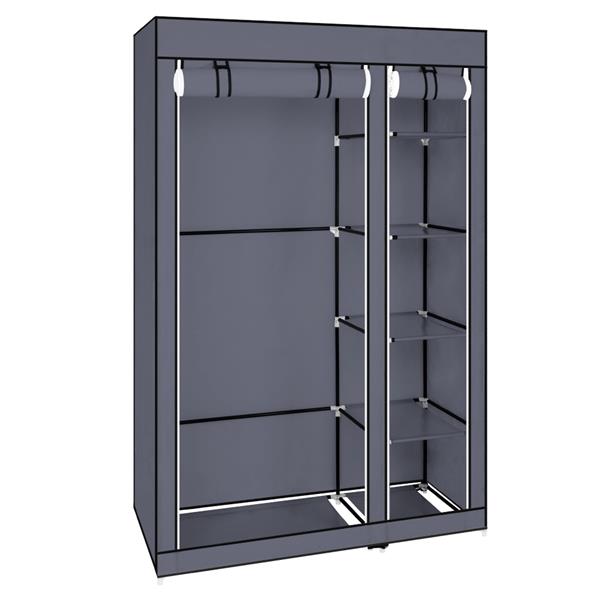 67" Portable Clothes Wardrobe – Fabric Closet with Hanging Rod (Grey)