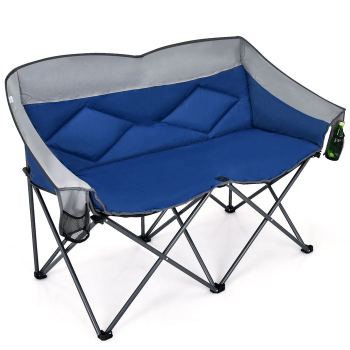 Double Folding Camping Chair with Padded Seat and Storage Pockets