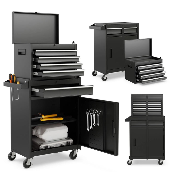 High-Capacity Rolling Tool Cabinet – Lockable Wheels, Metal 2‑in‑1 Chest & Base