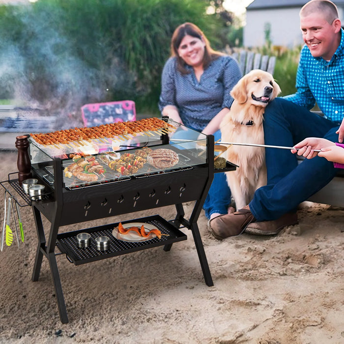 Charcoal Barbecue Grill with Wind Guard & Seasoning Racks