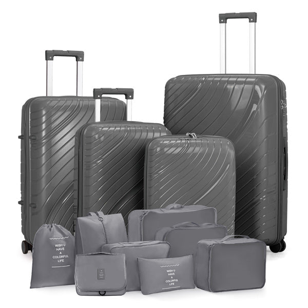 4-Piece Luggage Set with Handbags & Toiletry Kit – Durable Hard Shell Suitcases 18"/20"/24"/28" with Spinner Wheels, Travel Tote & Wash Bag – Dark Grey