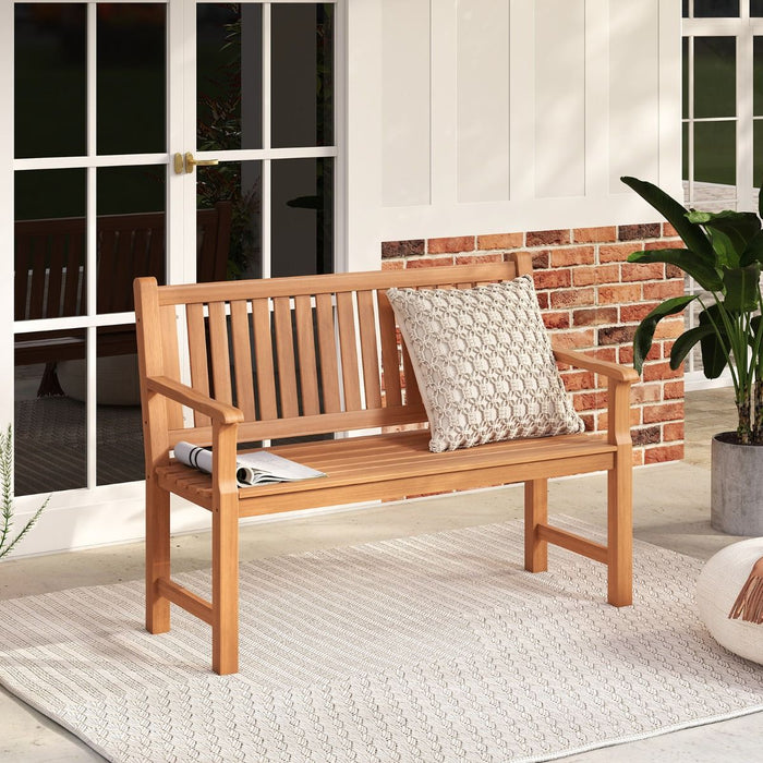 Solid Wood Garden Bench – Outdoor Seating with Curved Armrests & Backrest