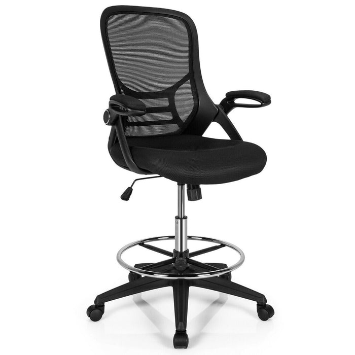 Mesh Drafting Chair with Flip-Up Armrests and Mid-Back Padded
