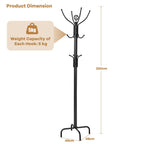 Modern Freestanding Metal Coat Stand with 12 Hooks