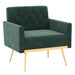 Modern Velvet Accent Chair with Button Tufted Back and Golden Metal Legs