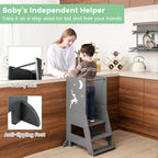 SEDOL 3-in-1 Montessori Learning Tower with Double-Sided Chalkboard & Whiteboard – Height-Adjustable Kitchen Helper Stool with Safety Rails and Anti-Tip Base
