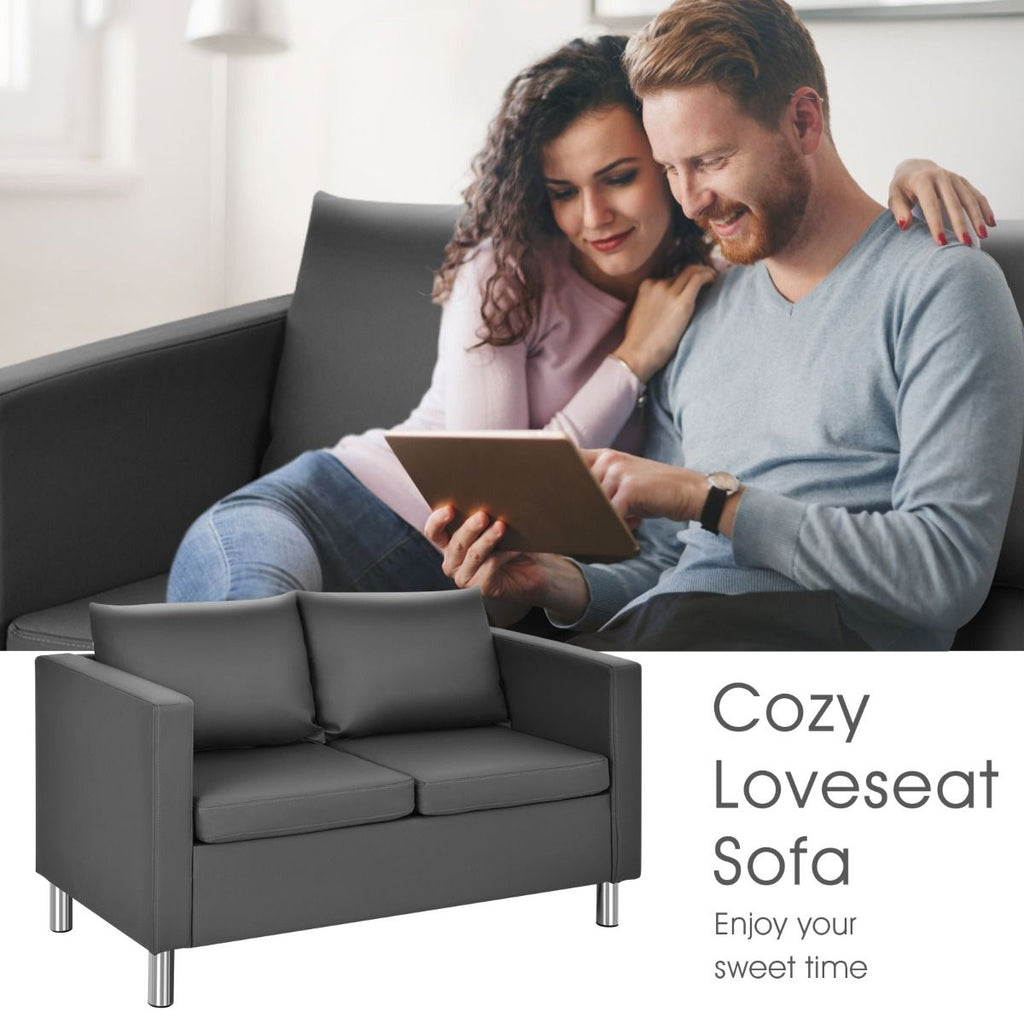 2-Seater PU Leather Accent Tub Sofa Loveseat with Pillows