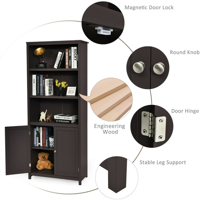 Wooden Tall Bookcase with 3-Tier Storage Cabinet