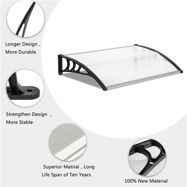 120x80cm Door Canopy – Outdoor Rain Cover Awning for Front Door, Window or Patio (White/Black)