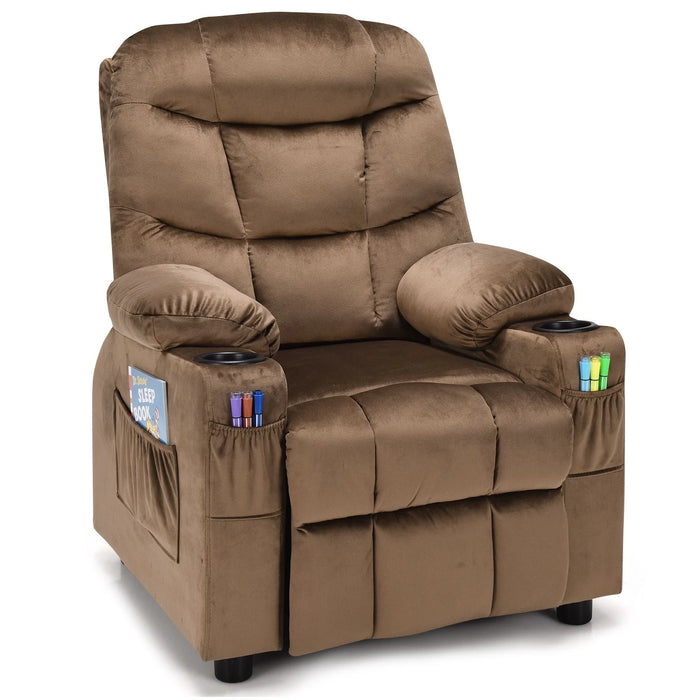 SEDOL Deluxe Larger Kids Recliner Armchair with Dual Cup Holders and Storage Pockets Premium Velvet Children’s Lounge Chair with 130° Adjustable Backrest & Pine Wood Frame