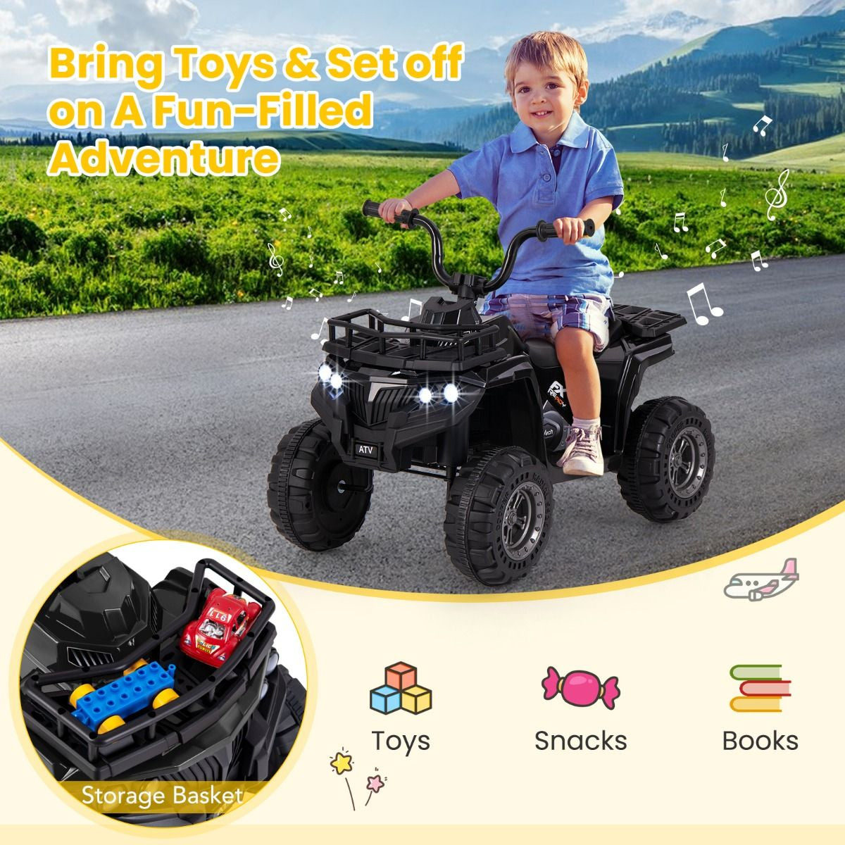 6V Kids Quad Ride-On – One-Button Start ATV with Tread Tires & MP3 Player