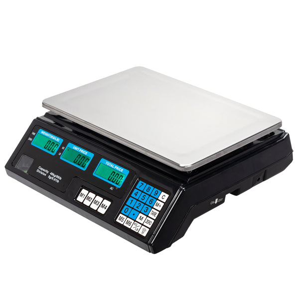 30–40kg  Digital Price Computing Scale – Vegetable & Retail Weighing Scale with Backlit LCD Display, 5g Precision & UK Plug – Silver & Black