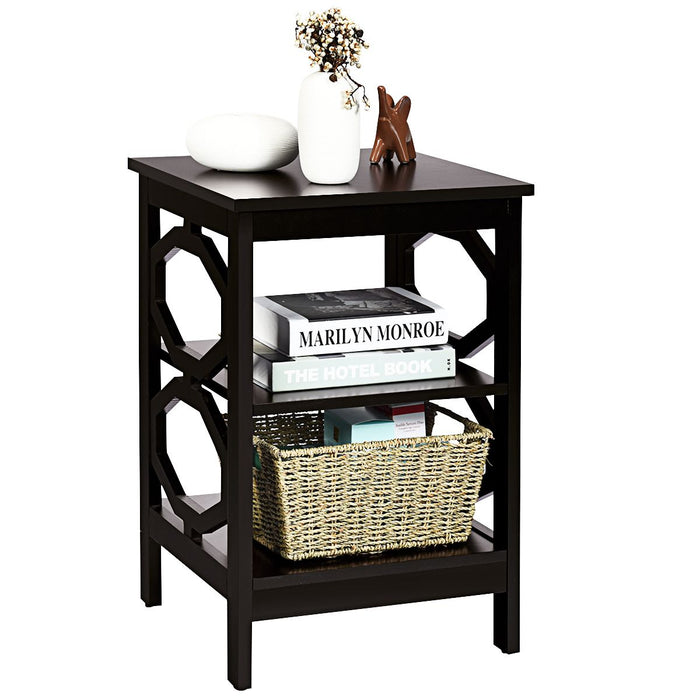 3-Tier Bedside Table with Storage Shelves for Living Room Bedroom