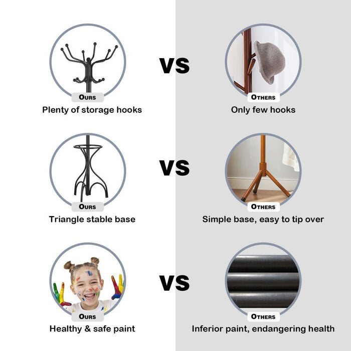 Modern Freestanding Metal Coat Stand with 12 Hooks