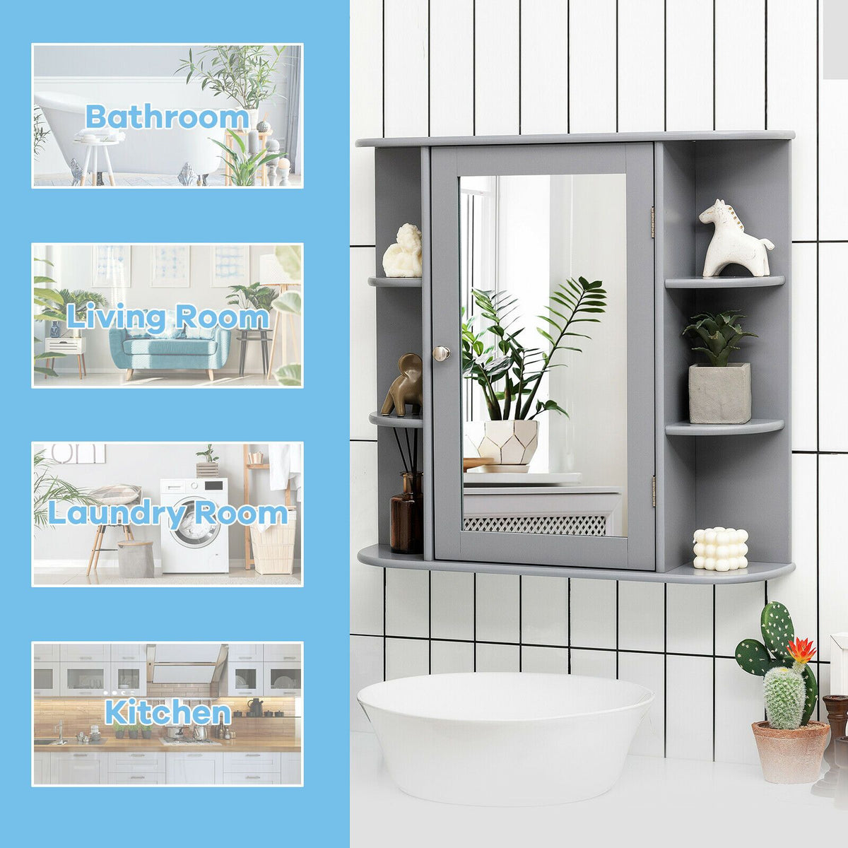 3-Tier Mirrored Wall Mounted Bathroom Cabinet