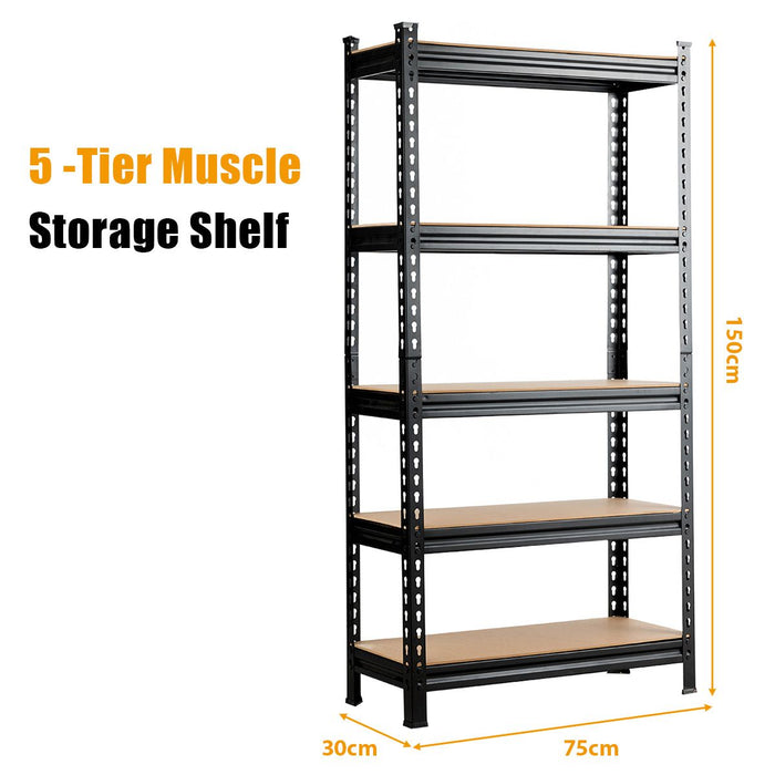 5-Tier Adjustable Storage Rack – Heavy-Duty Metal & MDF Shelving Unit