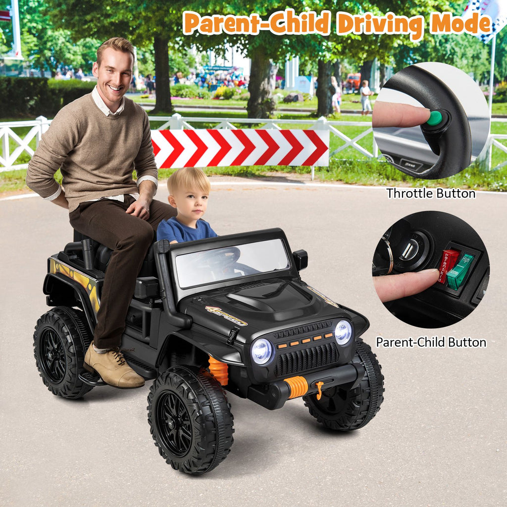 SEDOL 12V Parent-Child Ride-On Truck with 100kg High-Capacity Load High-Torque Dual Motors Parental Remote Control and Integrated Adult Seat with Folding Foot Pedals