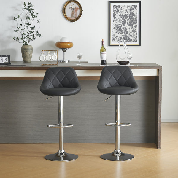 Adjustable PU Leather Counter & Bar Stool Set of 2 – Swivel 360°, Gas‑lift Height, Backrest, Footrest – Black