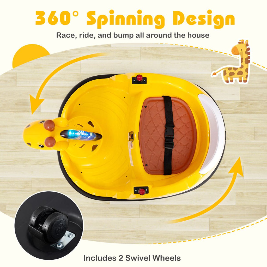 SEDOL 12V Giraffe Series Toddler Bumper Car with 360° Zero-Turn Dual Joysticks Parental Remote Control and Integrated LED Sensory Light Show