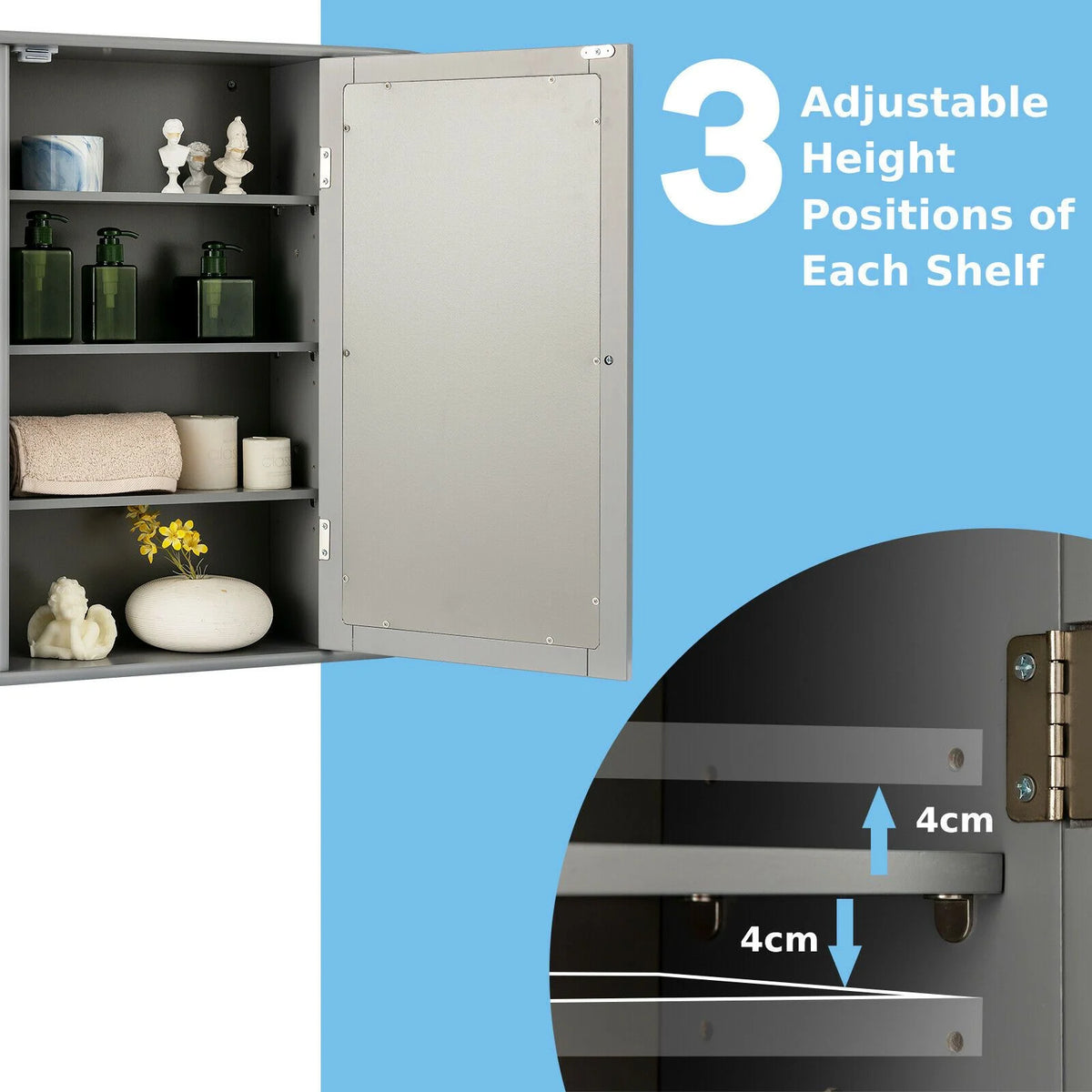 3-Tier Mirrored Wall Mounted Bathroom Cabinet