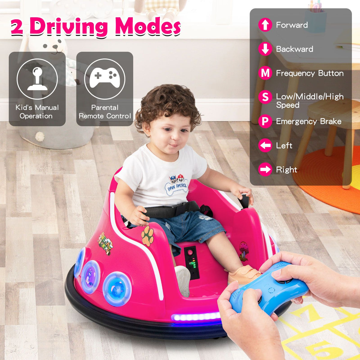 SEDOL 12V High-Performance Kids Bumper Car with 360° Rotation Parental Remote Control Wireless Bluetooth Audio and LED Light Show – 30kg Capacity
