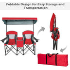 Double Folding Camping Chair with Canopy and Armrests