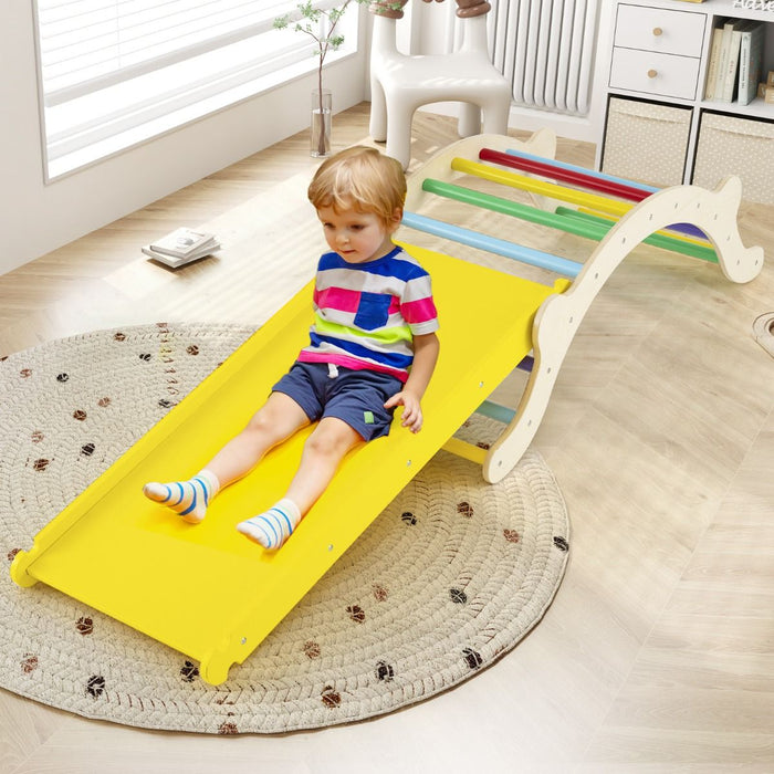 3-in-1 Wooden Climber Arch with Ramp & Rocker – Indoor Toddler Playset