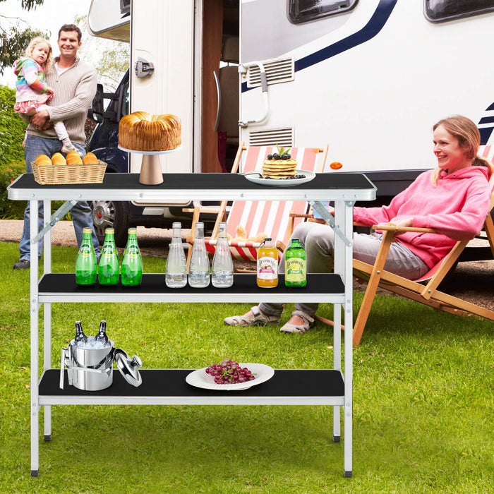 Aluminum Lightweight Folding Picnic Table with 2-Tier Shelves and Carrying Bag