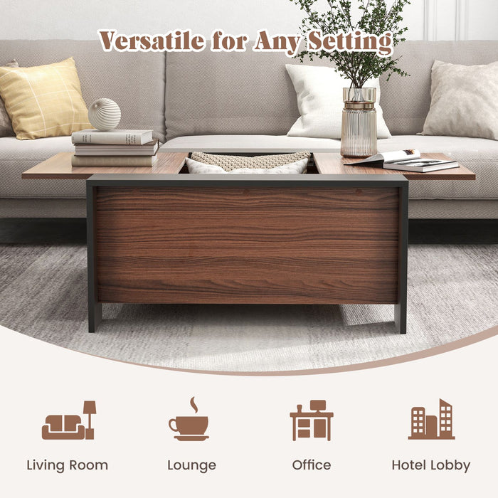 92Cm Square Coffee Table with Sliding Top and Hidden Compartment